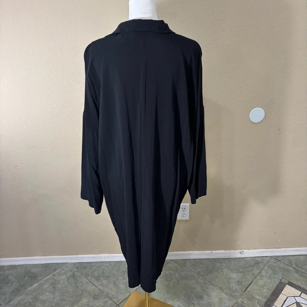 Vince Shirt Dress Black Easy Knit Oversized Split Neck Pullover Sz L Lagen Look - Picture 4 of 11